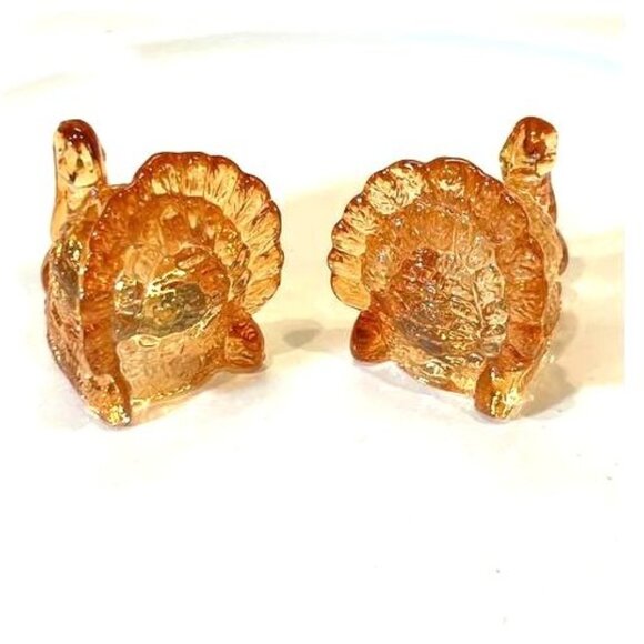 NOS Williams Sonoma Amber Glass Turkey Taper Candle Holders Set of 4 Sealed - Picture 4 of 10